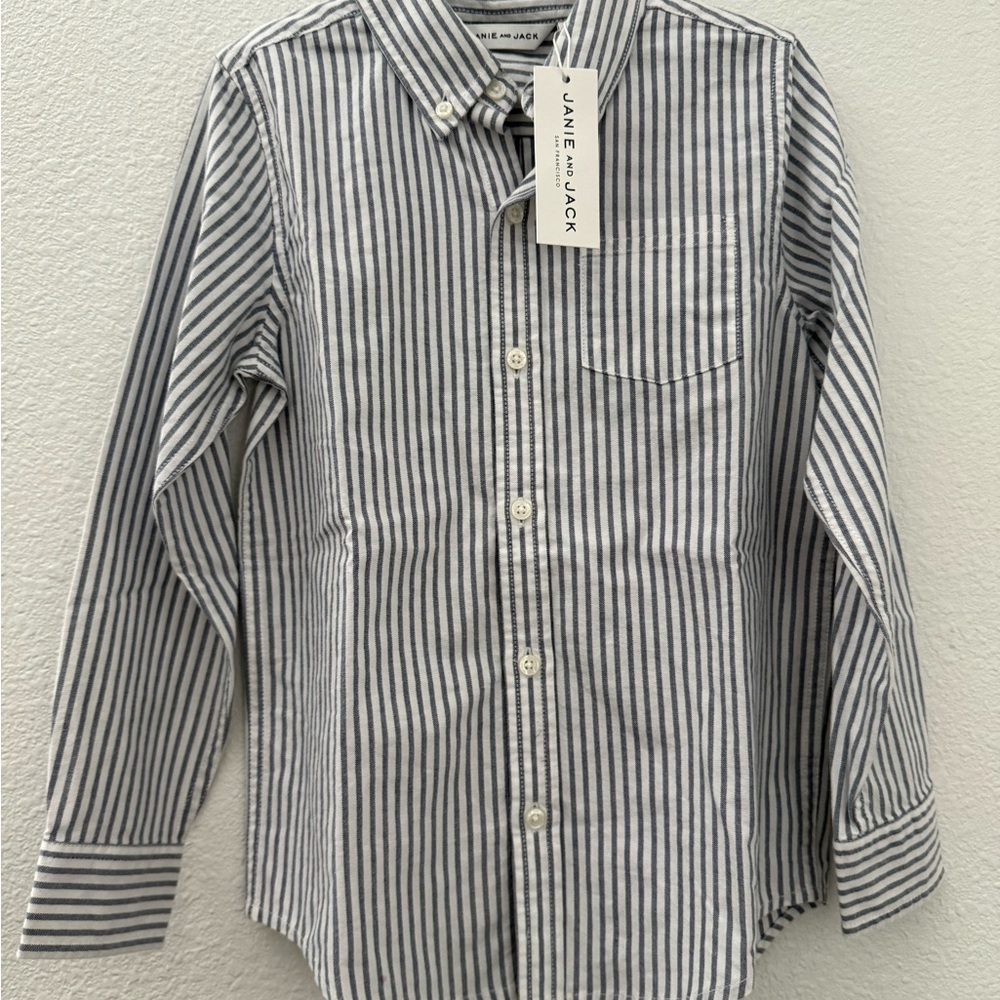 Janie and Jack Boy’s Striped Shirt - gray/white
